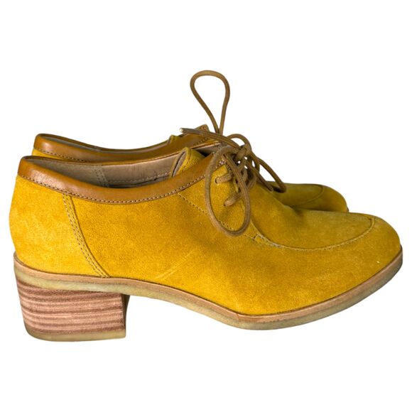 Clarks Originals Phenia Strand Lace Up Mustard Brown Leather Heeled Loafer 8 - Picture 5 of 9